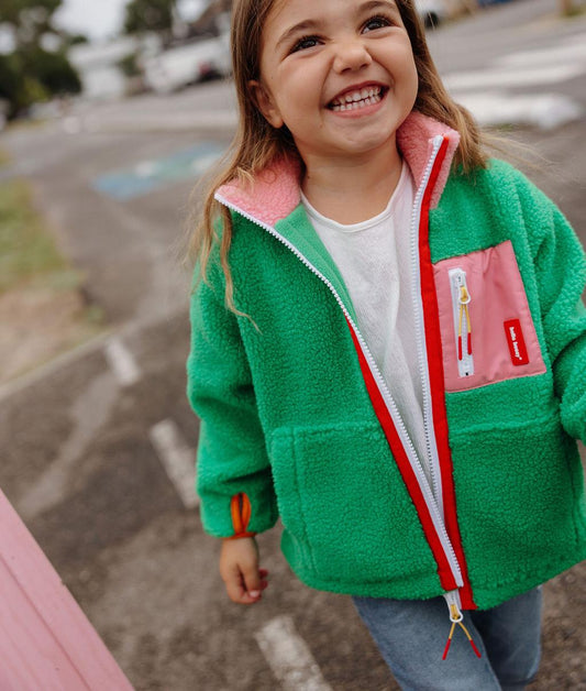 Giacca in pile bambino verde e rosa Hello Hossy