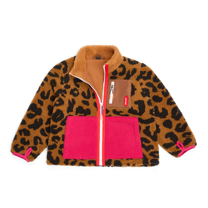 Giacca in pile per bambino con stampa leopard, vista piatta Hello Hossy