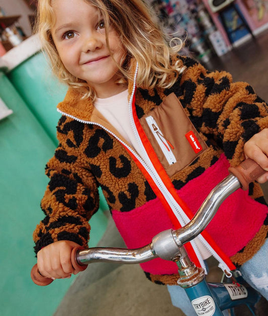 Giacca in pile per bambini stampata leopard vista frontale Hello Hossy