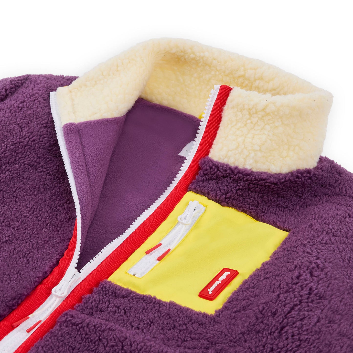 Giacca in pile bambino prune tasca giallo collo alto Hello Hossy