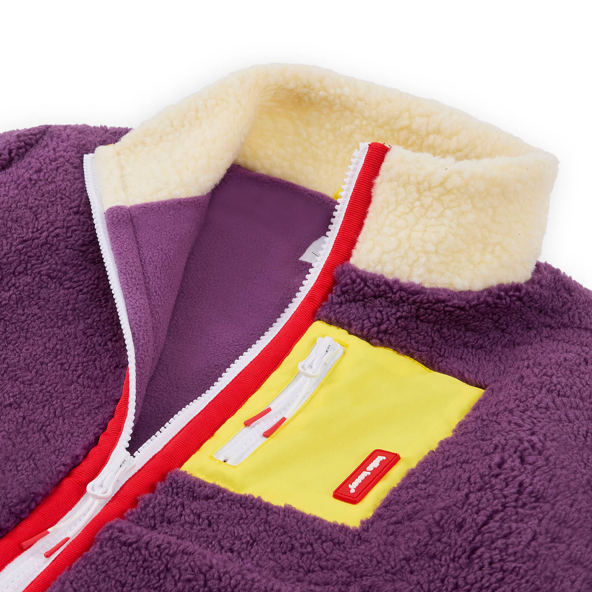 Giacca in pile bambino prune tasca giallo collo alto Hello Hossy