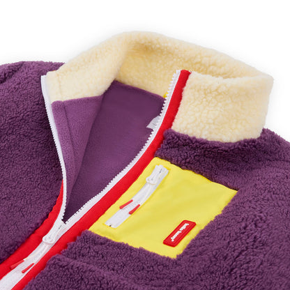 Giacca in pile bambino prune tasca giallo collo alto Hello Hossy