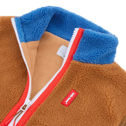 Gilet in pile bambino cammello colletto blu chiusura a zip rosso Hello Hossy