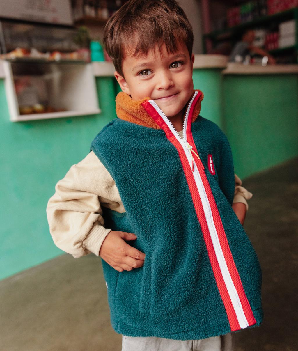 Gilet in pile bambino blu marrone zip a righe Hello Hossy
