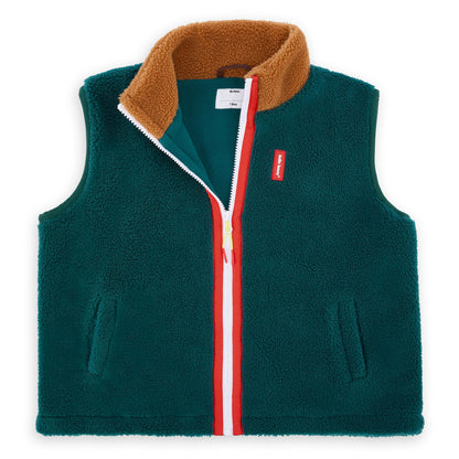 Gilet in pile smanicato per bambini blu e marrone, zip a contrasto Hello Hossy