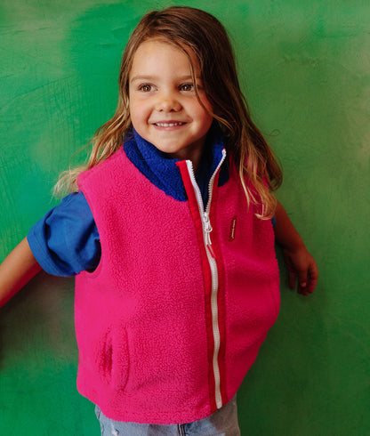 Gilet in pile bambino fuchsia colletto blu tasche con zip Hello Hossy