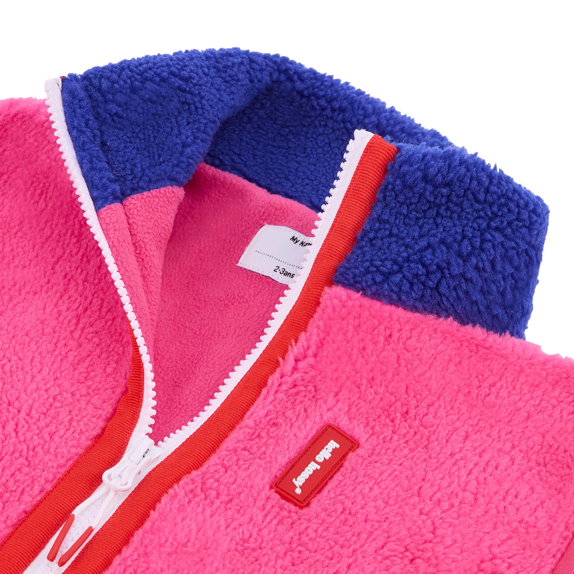 Gilet in pile bambino fuchsia colletto blu chiusura con zip Hello Hossy