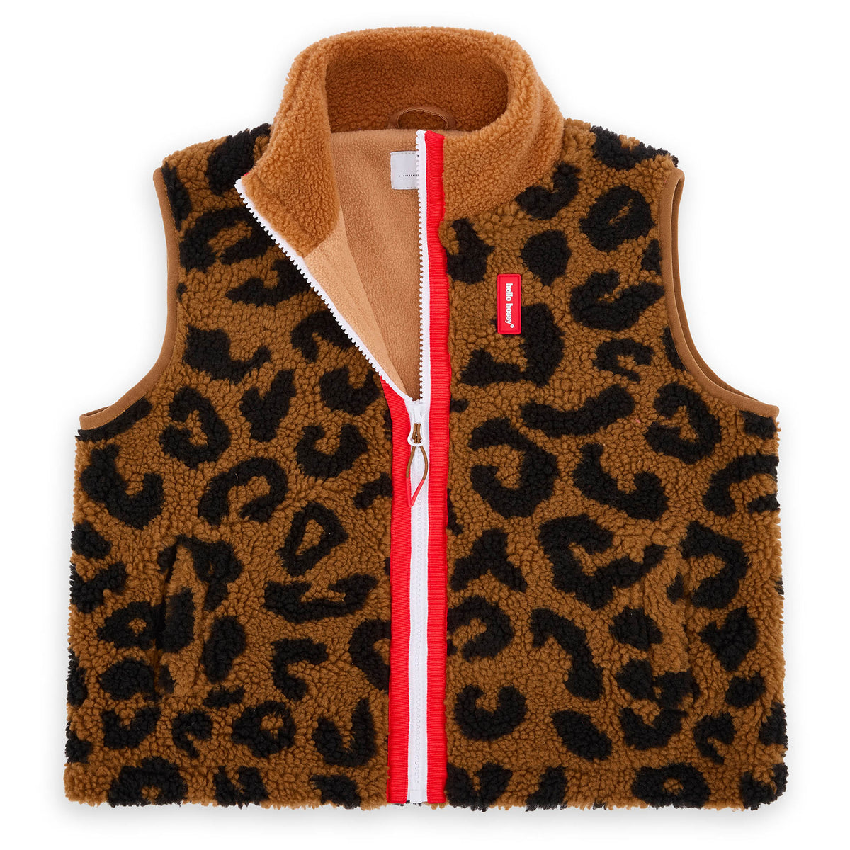 Gilet in pile per bambini marrone con motivo leopard e chiusura zip Hello Hossy