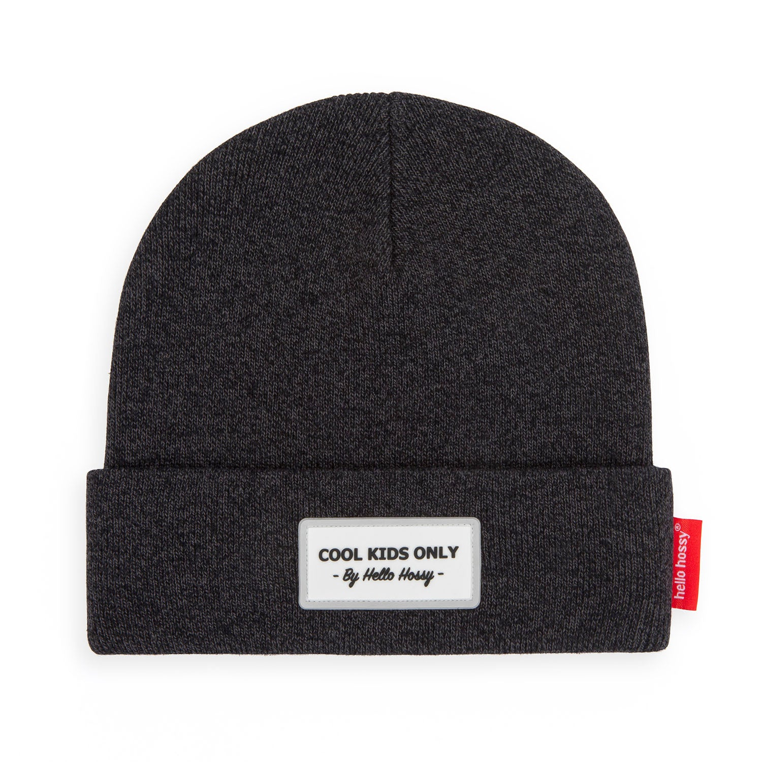 Berretto bambino nero chiné con ricamo testo Cool Kids Only Hello Hossy