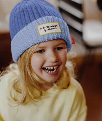 Berretto bambino blu bicolore con ricamo testuale Hello Hossy