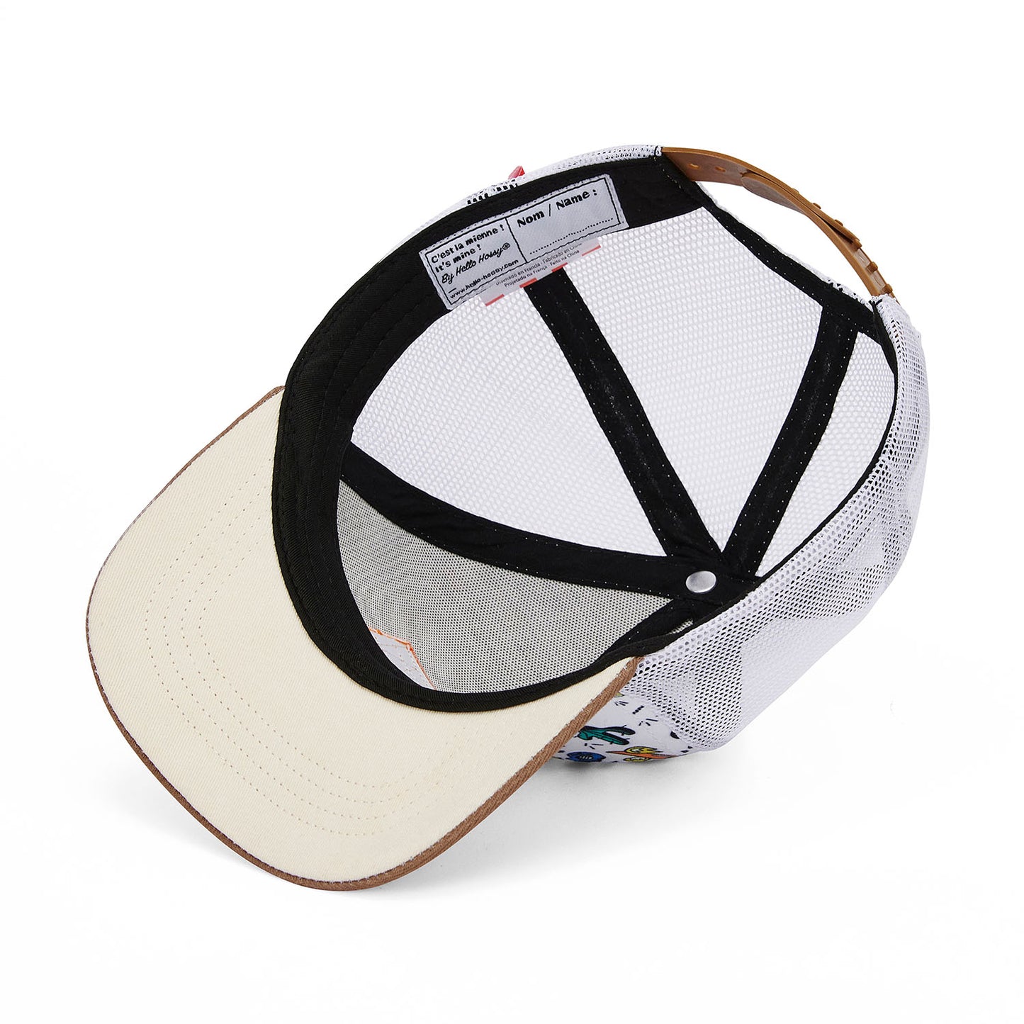 Cappellino bambino bianco blu visiera curva retina posteriore regolabile Hello Hossy