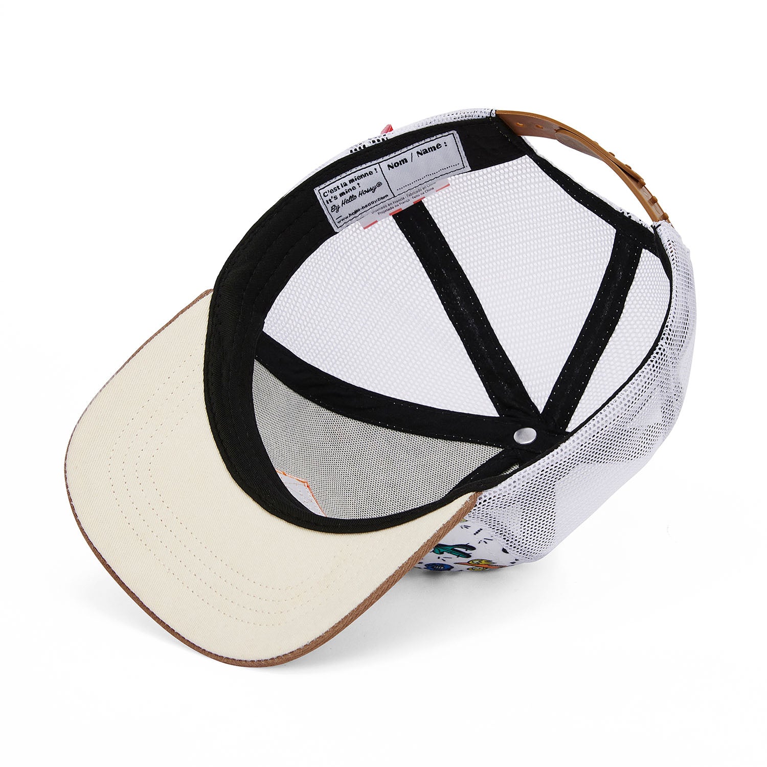 Cappellino bambino bianco blu visiera curva retina posteriore regolabile Hello Hossy