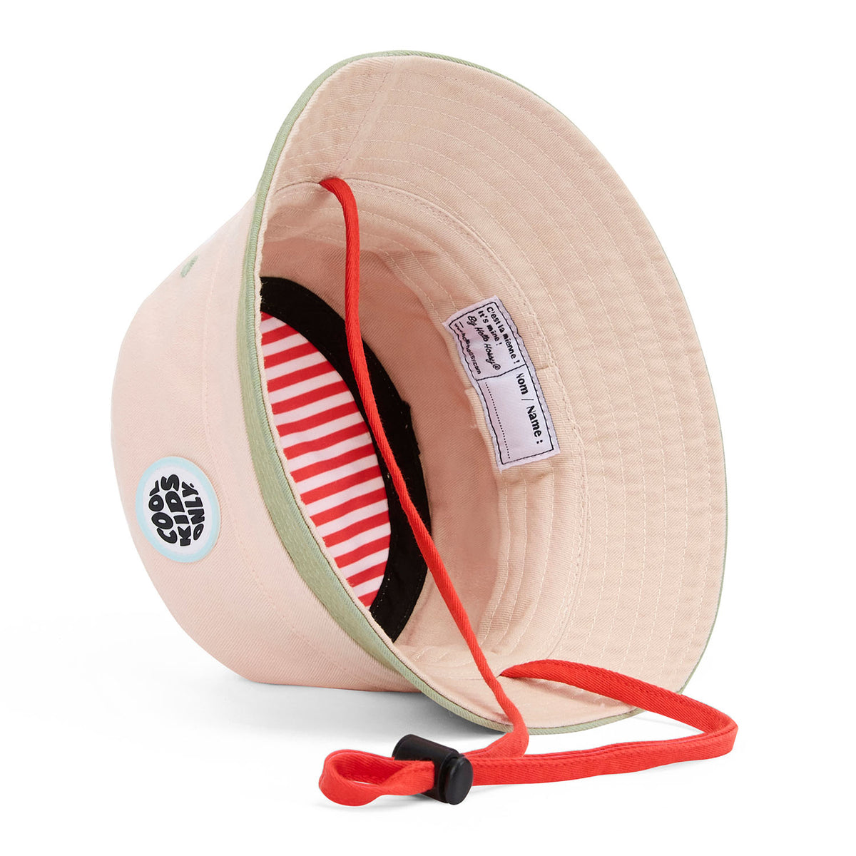 Bucket hat bambino Beige interno a righe rosso verde cinturino regolabile Hello Hossy