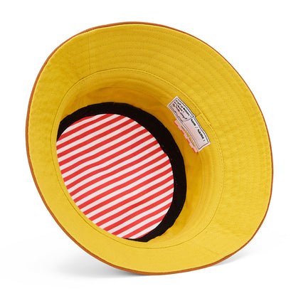 Bucket hat bambino bianco con bordo marrone e interno a righe rosso e bianco Hello Hossy