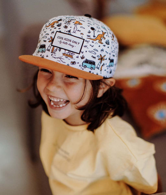 Cappellino Bambini Aussie, visiera piatta, eco-responsabile, certificato Oeko-Tex, dai 9 mesi, Cool Kids Only!