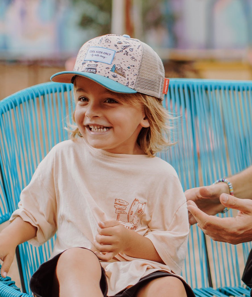 Cappellino Bambini Road Trip, stile Trucker, eco-responsabile, certificato Oeko-Tex, dai 9 mesi, Cool Kids Only !